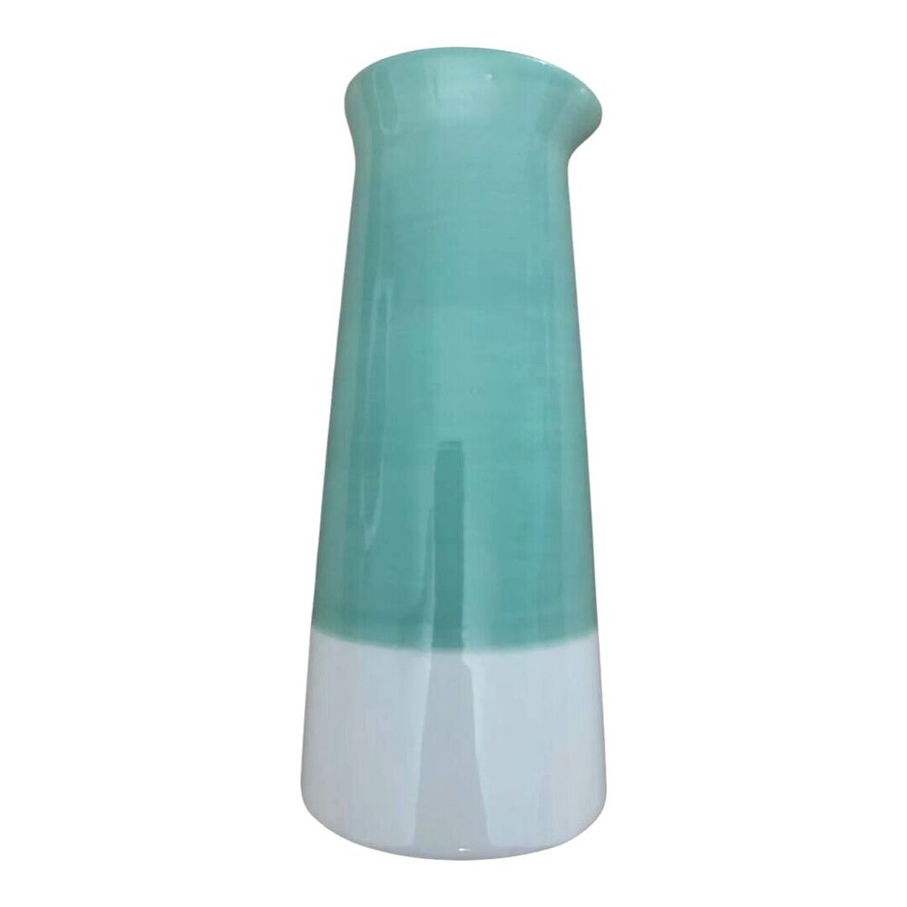 Modern Green White Ceramic Vase Pitcher Container Jar Minimalist Easter Spring - Picture 2 of 7